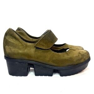Arche Olive Green Suede Lug Sole Mary Janes | 37